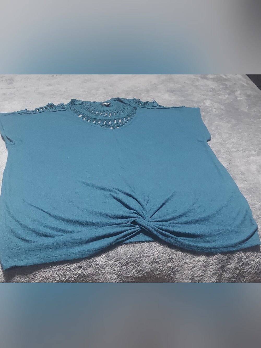 Torrid Womens Teal Crochet Neck Knot Front Top